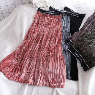 Elastic-waist Pleuche Maxi Skirt