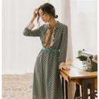 Long-sleeve Pattern Midi Chiffon Dress