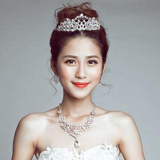 Bridal Set: Rhinestone Headpiece + Clip-on Earrings + Necklace