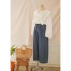 Paperbag-waist Wide-leg Jeans With Sash
