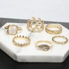 Set Of 6: Rhinestone Ring (assorted Designs) Gold - One Size