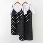 Short-sleeve Mock Two-piece Dotted Dress