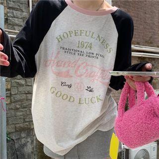 Long-sleeve Lettering Henley T-shirt (various Designs)