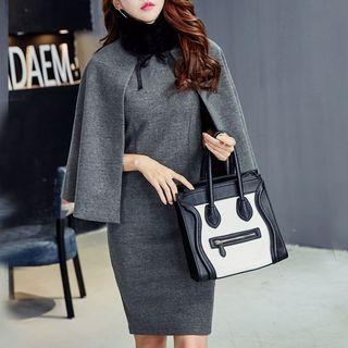 Sleeveless Sheath Dress / Capelet / Furry Collar / Set