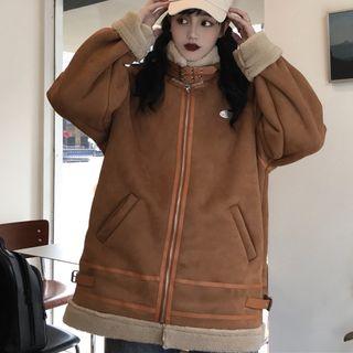 Oversize High-neck Faux Leather Cardigan