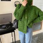 High-neck Cable Knit Cardigan Green - One Size