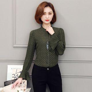 Stand Collar Polka Dot Blouse / Pants