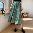 Band-waist Polka-dot Pleated Skirt