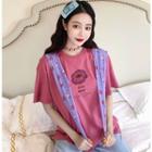 Short-sleeve Printed T-shirt / Long-sleeve Floral Patterned T-shirt
