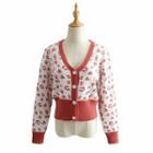 Long-sleeve Buttoned Leopard Print Knit Top As Shown In Figure - One Size