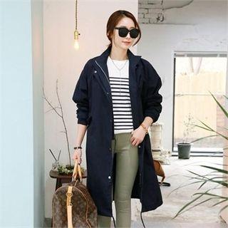 High-neck Snap-button Long Parka