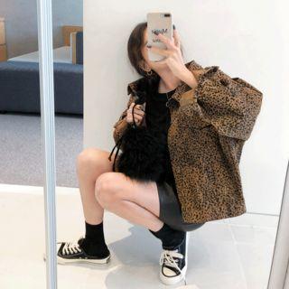 Leopard Buttoned Trucker Jacket Brown - One Size
