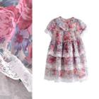 Lace Trim Printed Tiered A-line Dress