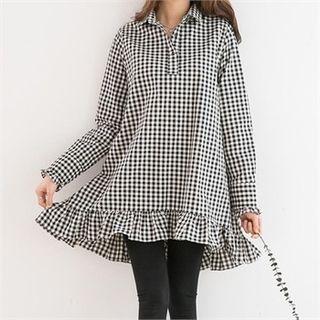 Ruffle-hem Cotton Mini Dress