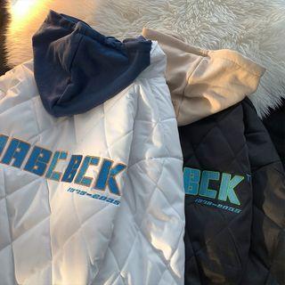 Lettering Embroidered Inset Hood Quilted Jacket