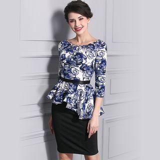 Set: Floral Ruffle Hem Top + Skirt