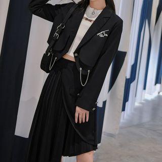 Cut-out Long-sleeve T-shirt / Chain Detail Cropped Blazer / Irregular Hem Skirt