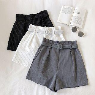 Striped High-waist Shorts With Belt