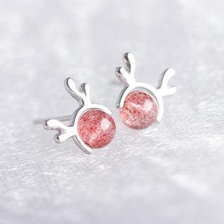 925 Sterling Silver Bead Deer Earring 1 Pair - Earrings - One Size