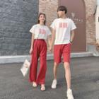 Couple Matching Short-sleeve Letter T-shirt / Wide-leg Pants / Shorts