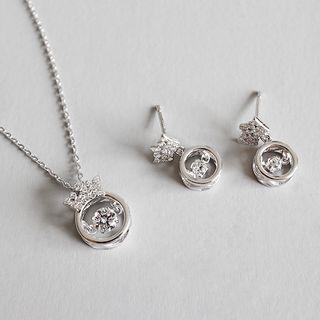 925 Sterling Silver Rhinestone Crown Pendant Necklace / Dangle Earring