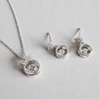 925 Sterling Silver Rhinestone Crown Pendant Necklace / Dangle Earring