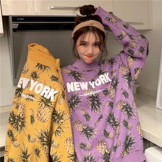 Fruit Print Mock-neck Sweatshirt