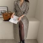 Double-breasted Houndstooth A-line Coat