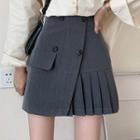 High-waist Double Breasted Pleated Skirt