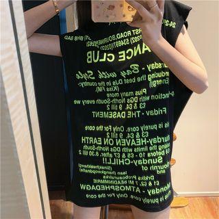 Lettering Sleeveless Tunic T-shirt Black - One Size