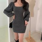Long-sleeve Knit Mini Bodycon Dress Dress - Gray - One Size