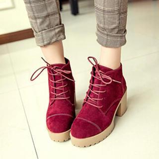 Chunky Heel Lace-up Ankle Boots