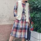 Long-sleeve Plaid Shirt Dress As Shown In Figure - One Size