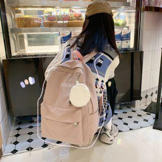 Lettering Zip Backpack With Round Coin Purse