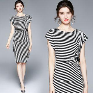 Cap-sleeve Striped Midi Dress