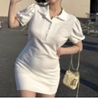 Short-sleeve Mini Sheath Polo Dress White - One Size