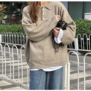 Plain Polo Sweater Khaki - One Size