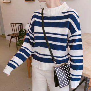 Mock-neck Striped Sweater / Long-sleeve T-shirt