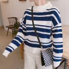 Mock-neck Striped Sweater / Long-sleeve T-shirt