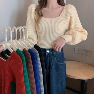 Square Neck Ribbed Knit Sweater
