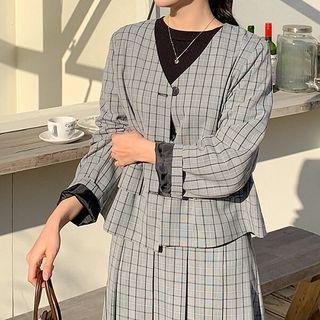 Plus Size Collarless Plaid Jacket