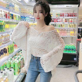 Crochet-knit Long-sleeve Top