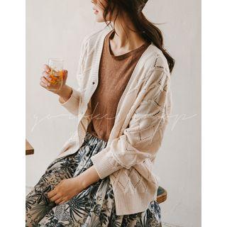 Punched Oversized Cable-knit Cardigan