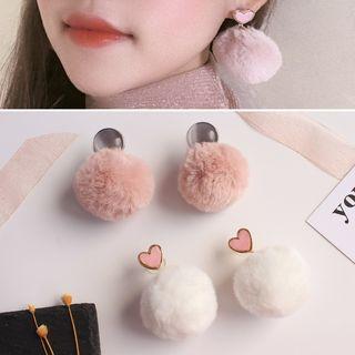 Furry-ball Drop Statement Earring / Clip-on Earring
