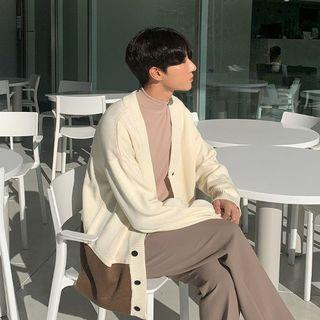 Two-tone Rib-knit Boxy Cardigan