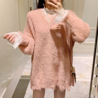 Lace Long-sleeve Top / V-neck Sweater