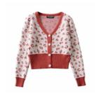 Leopard Print Cropped Knit Cardigan Red & White - One Size