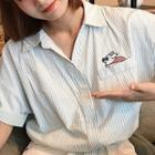Short-sleeve Embroidered Pig Striped Shirt