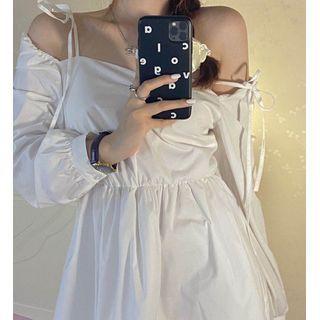 Cold-shoulder Plain Mini Dress As Shown In Figure - One Size