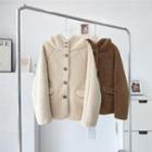 Faux Shearling Hooded Button-up Jacket